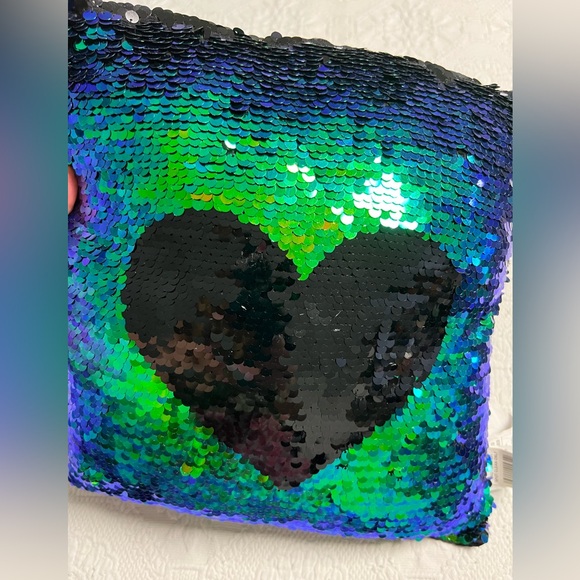 Black Sequin Pillow with Green LOVE Design - Picture 3 of 11